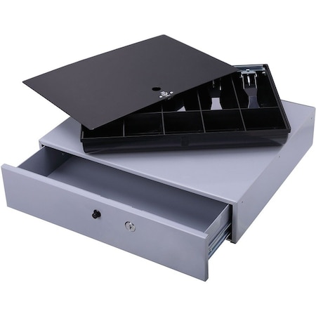 Cash Drawer,w/ Removable Tray,17-3/4x15-3/4x3-3/4,Gray